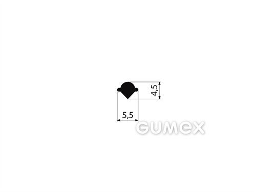 Pryžový klínek do profilů do oken dopravních prostředků, 4,5x5,5mm, 80°ShA, EPDM, -40°C/+100°C, černý